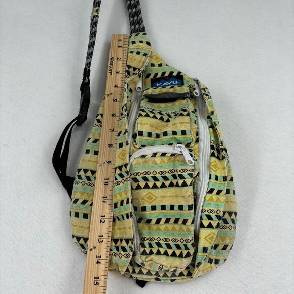 KAVU Rope Bag Sling Crossbody Yellow Geometric Aztec Canvas Shoulder Backpack 1 - Picture 7 of 8